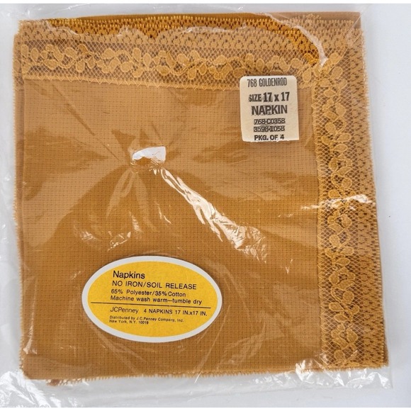 JcPenny Other - VTG 70s Cloth Dinner‎ Napkins (4) Goldenrod Yellow Lace Trim MCM NOS JcPenny
